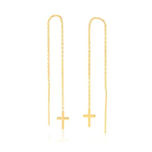 9ct Yellow Gold Silver-Filled Cross Threader Earrings