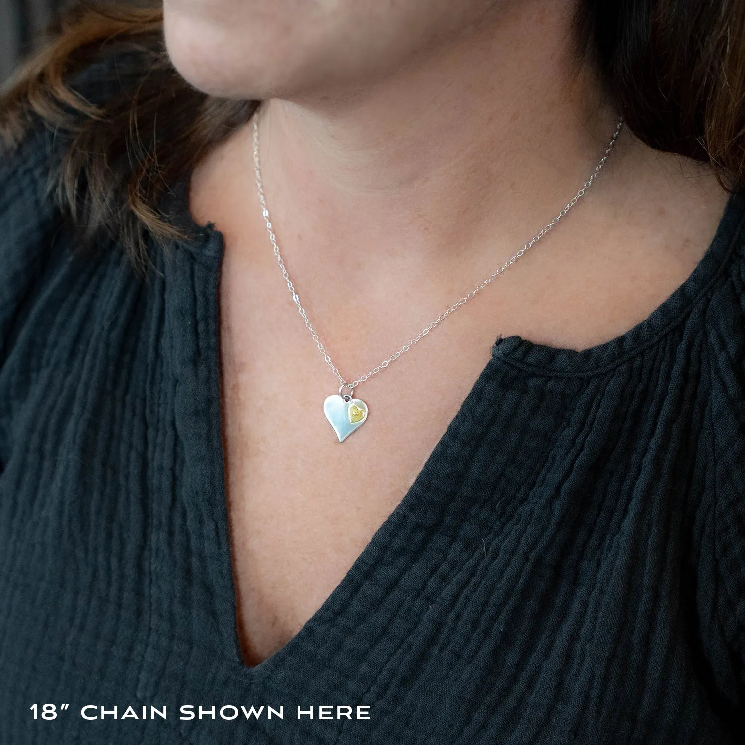 adrianna silver & bronze heart necklace • mother & daughter, long distance