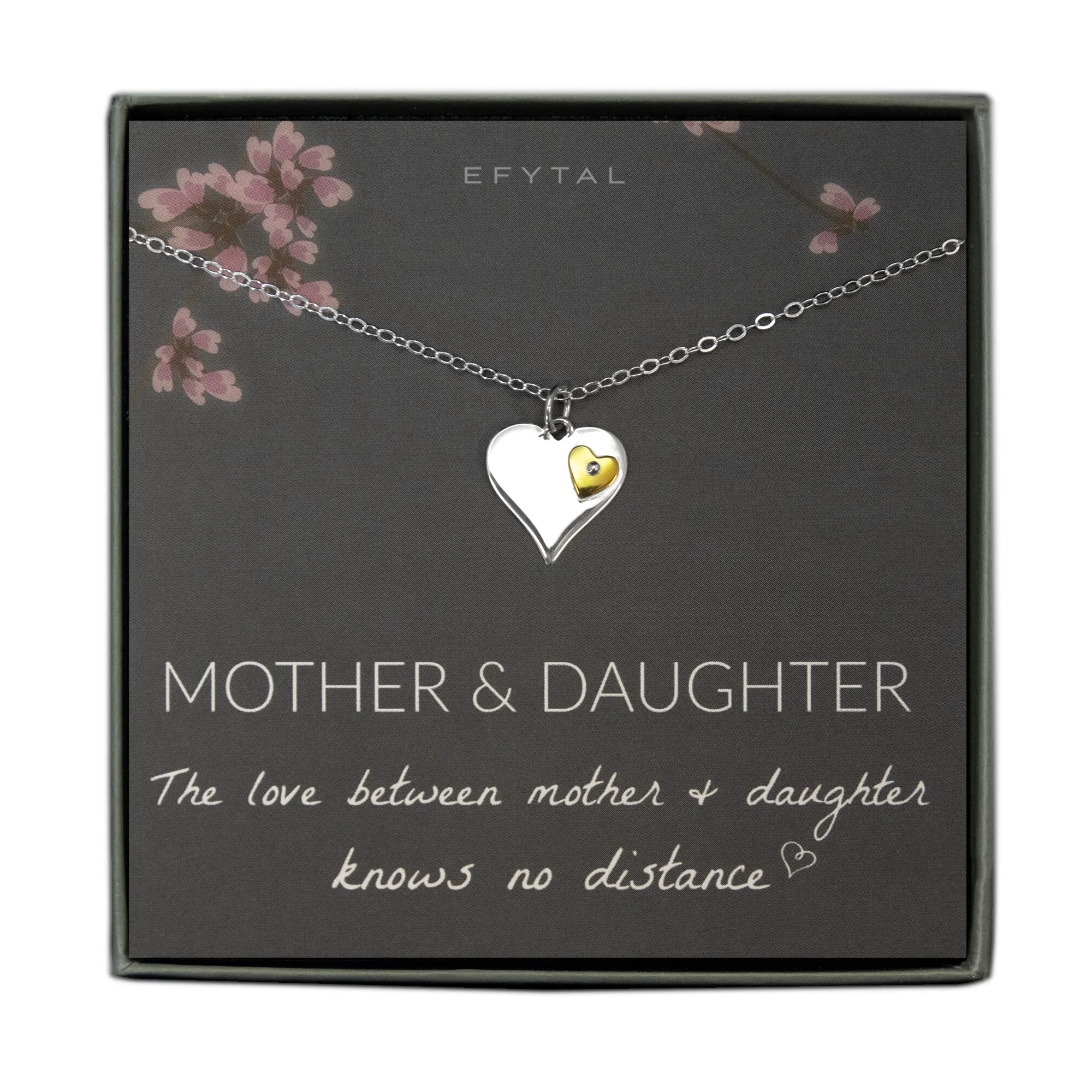 adrianna silver & bronze heart necklace • mother & daughter, long distance