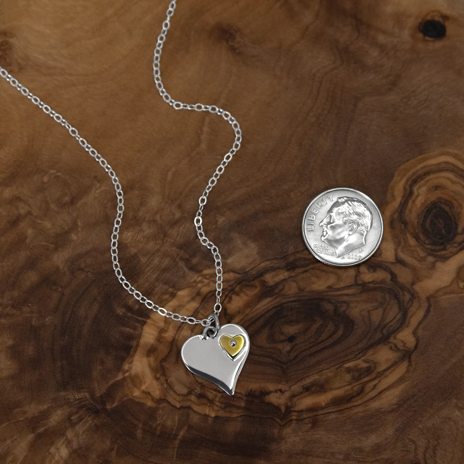 adrianna silver & bronze heart necklace • mother & daughter, long distance