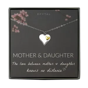 adrianna silver & bronze heart necklace • mother & daughter, long distance