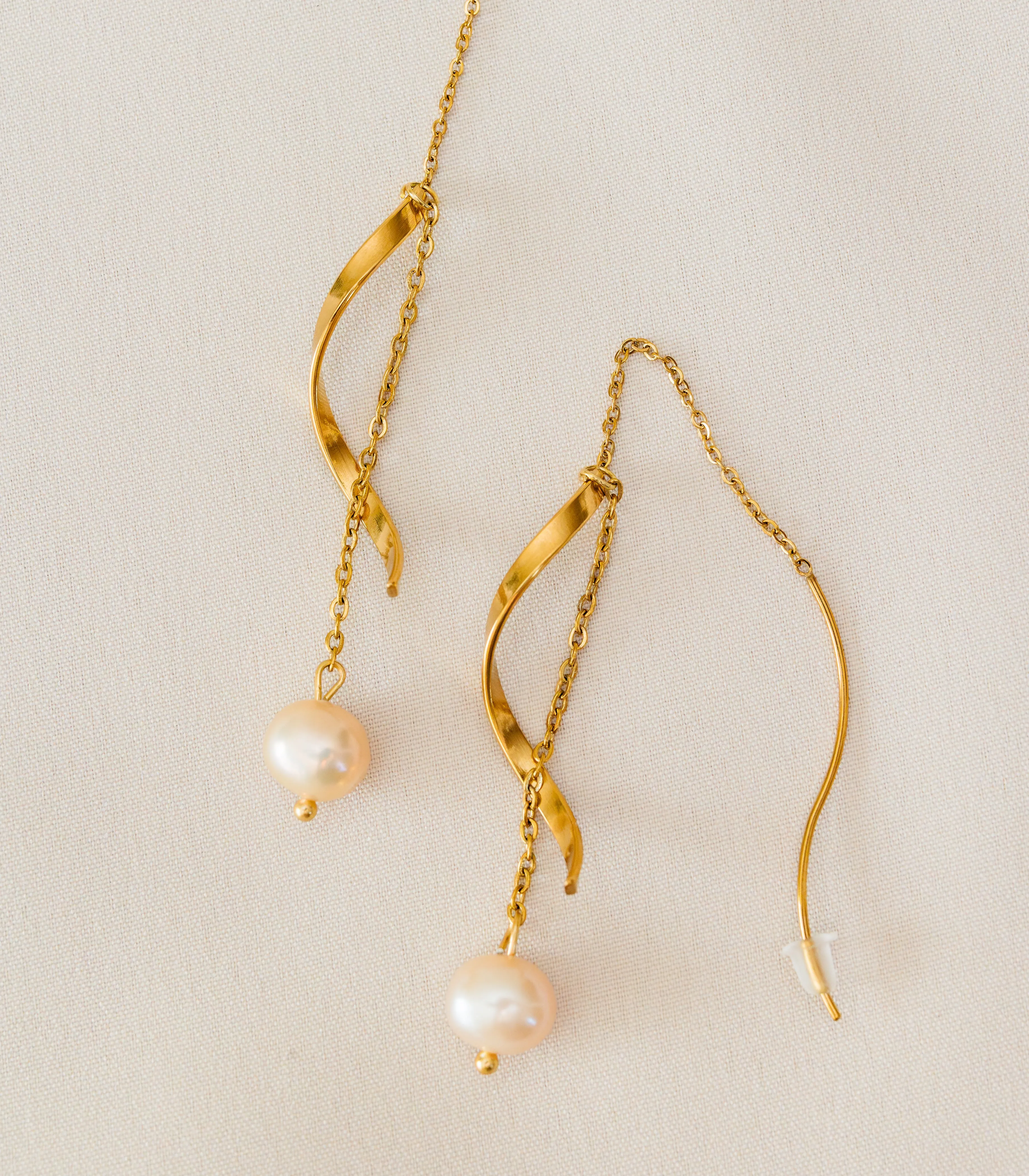 Alon Wave Pearl Threader Earrings