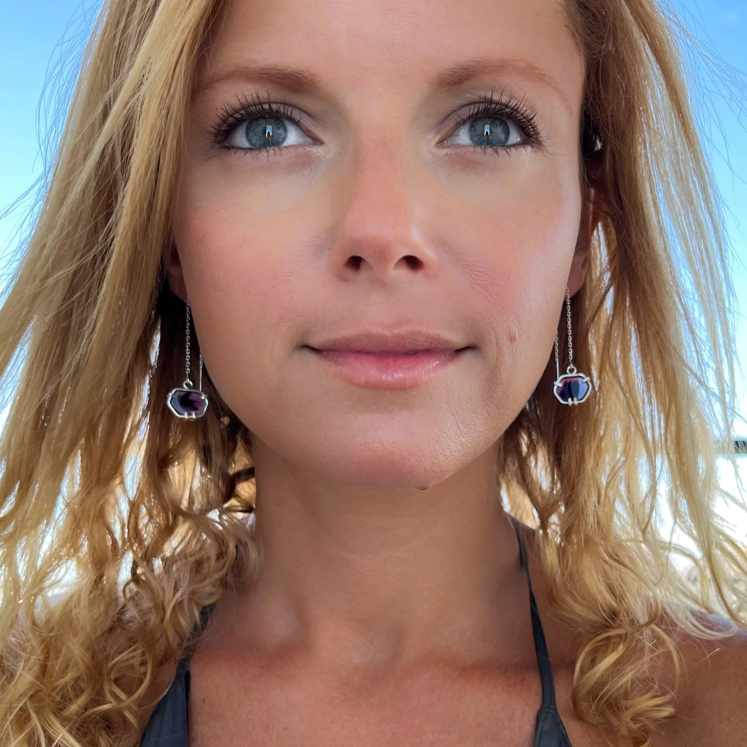 Amethyst/hematite/quartz threader earrings in silver