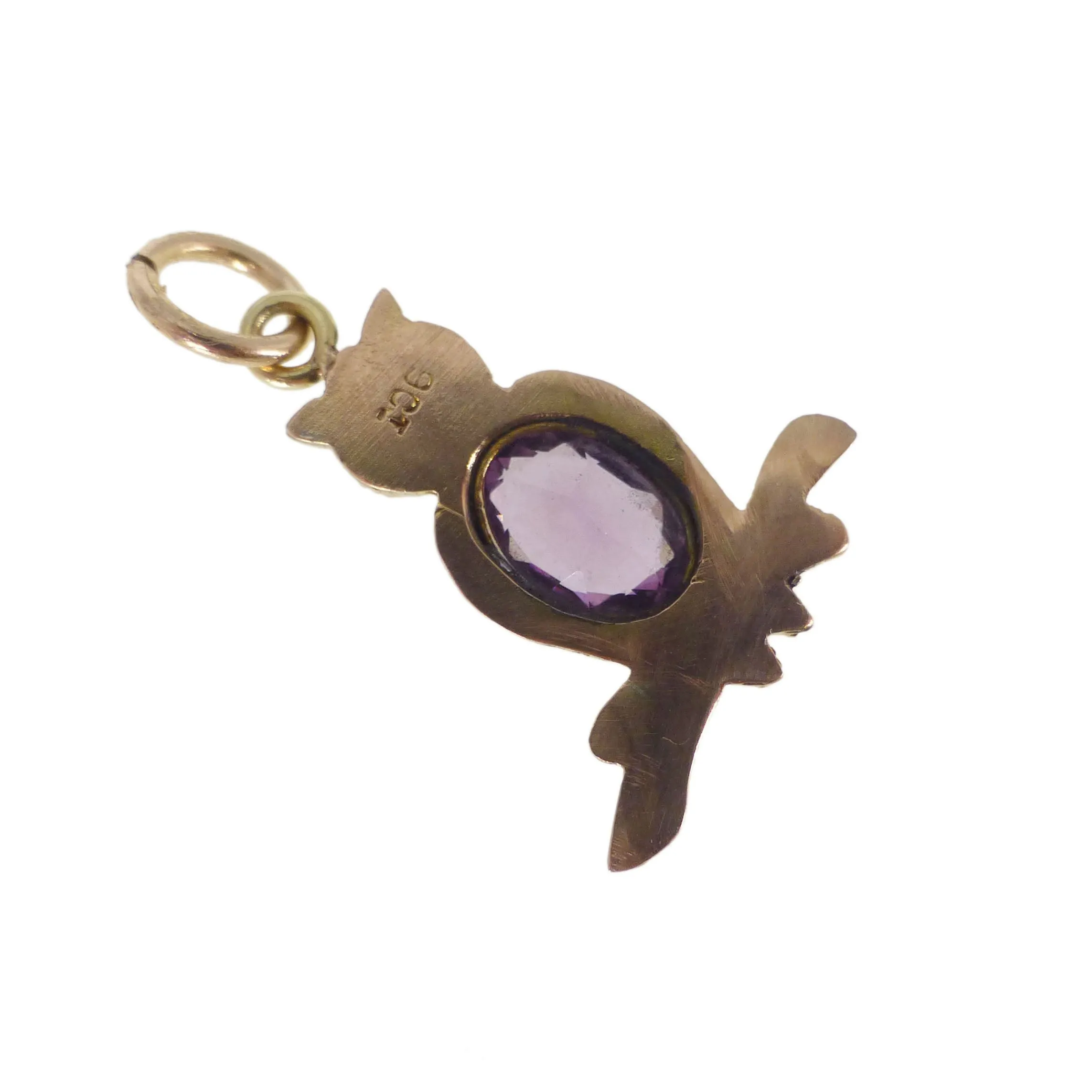 Antique 9ct Gold Purple Paste Owl Charm