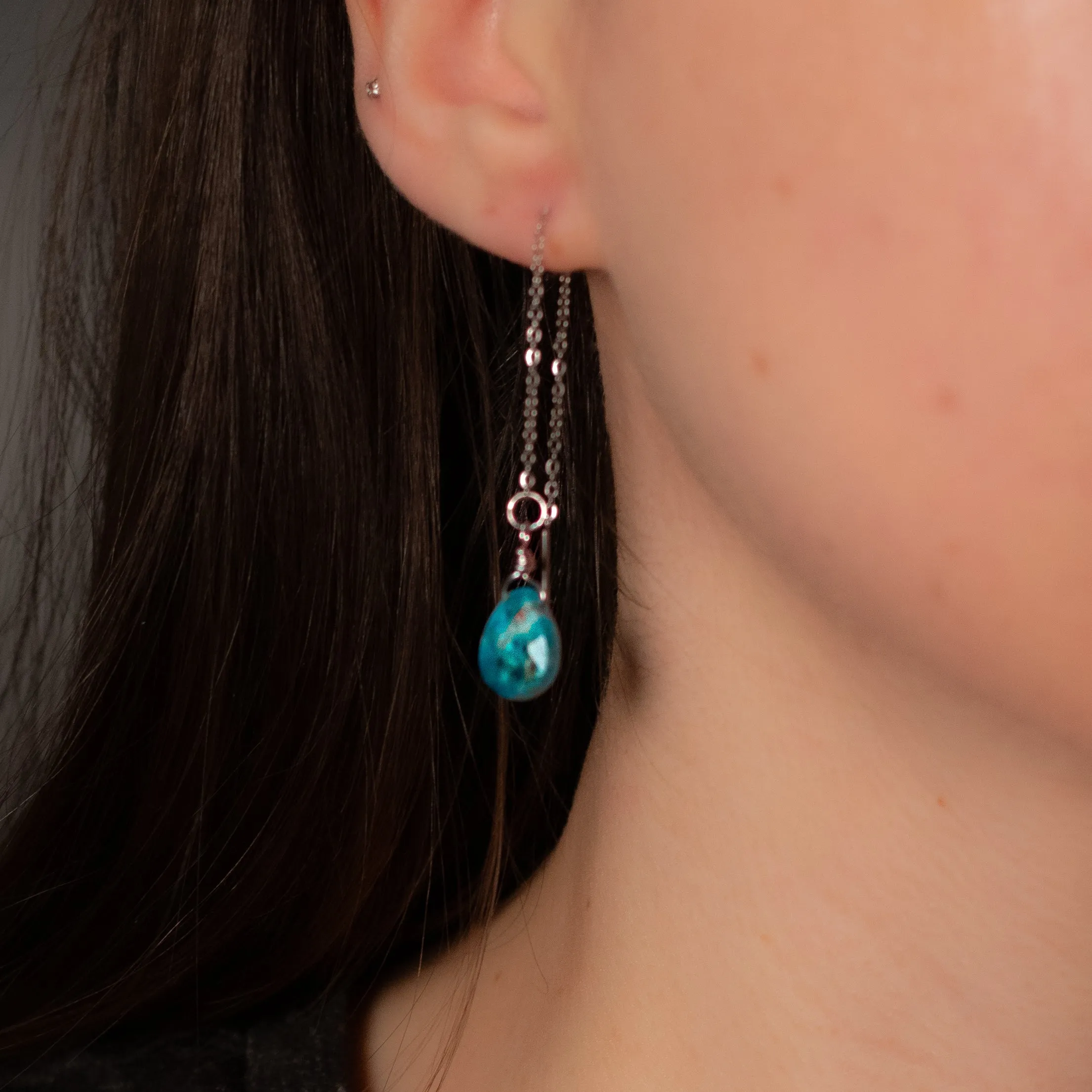 Apatite Chain Threader Earrings