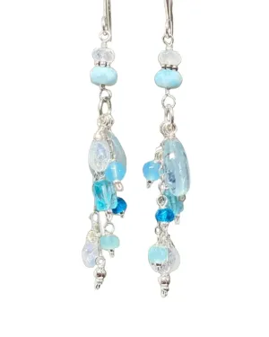 Aquamarine, Moonstone, Gemstone Long Sterling Silver Boho Dangle Earrings