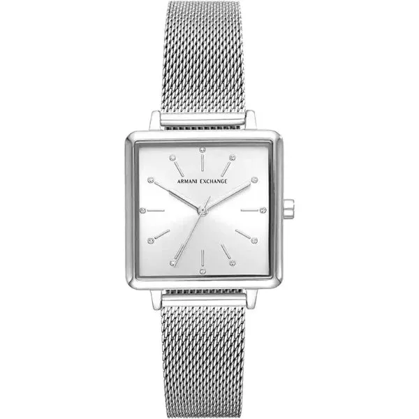 Armani Exchange Silver Mesh Bracelet White Dial Quartz Watch for Ladies - AX5800