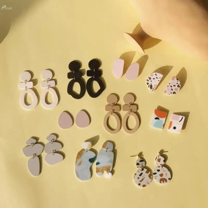 Attractive Geometric Round Square Acrylic Earrings for Women And Girls - Unique Design Long Dangle Drop Earrings