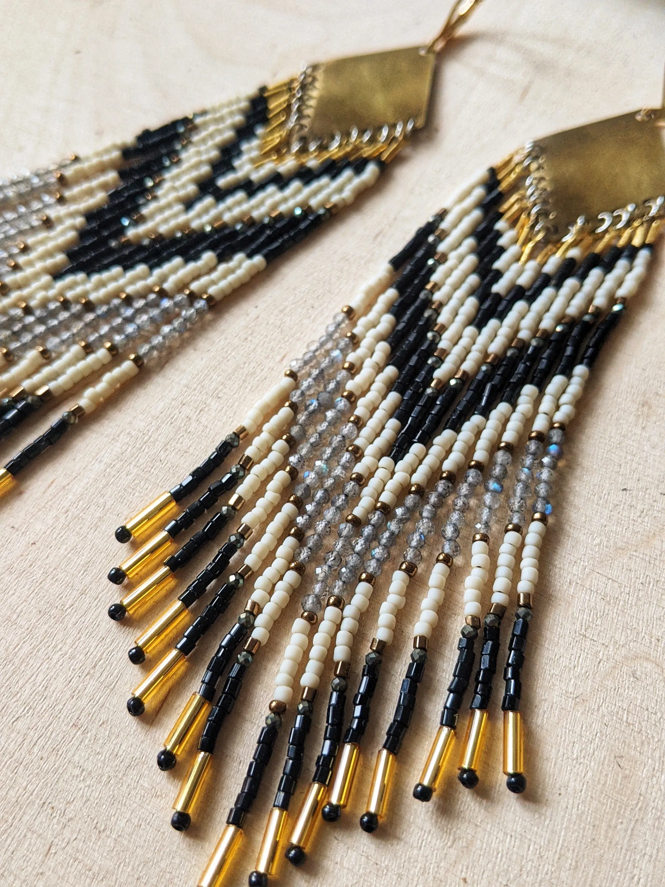 Ava Black & White Seed Bead Earrings