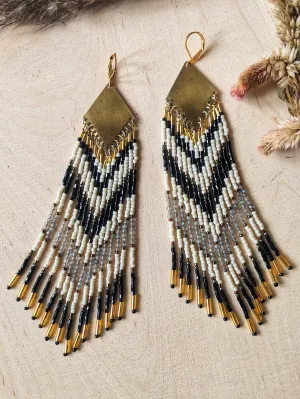 Ava Black & White Seed Bead Earrings