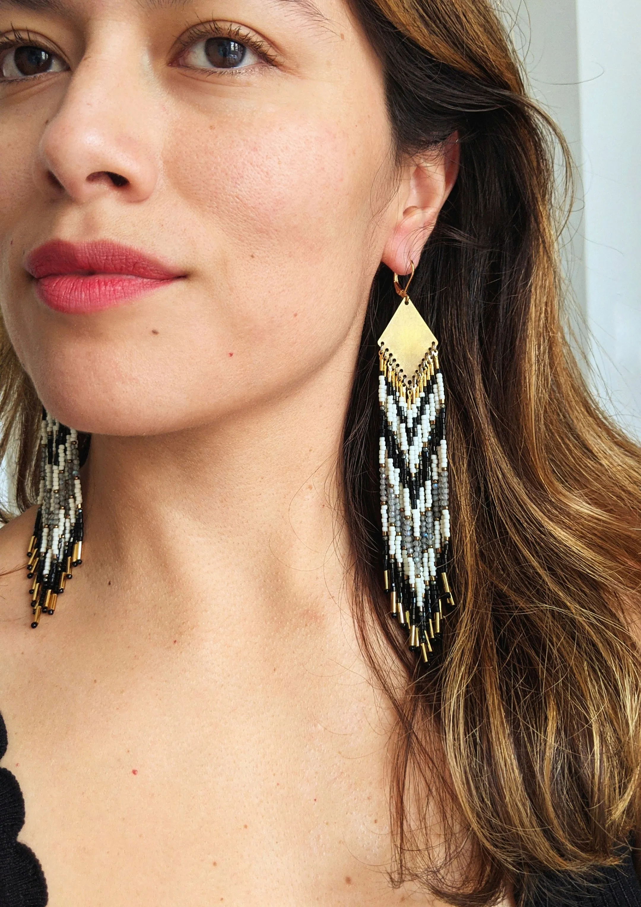 Ava Black & White Seed Bead Earrings