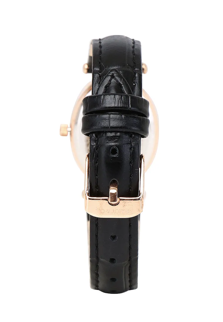 Ava Rose Gold Leather Watch with Bangle Set (Black)