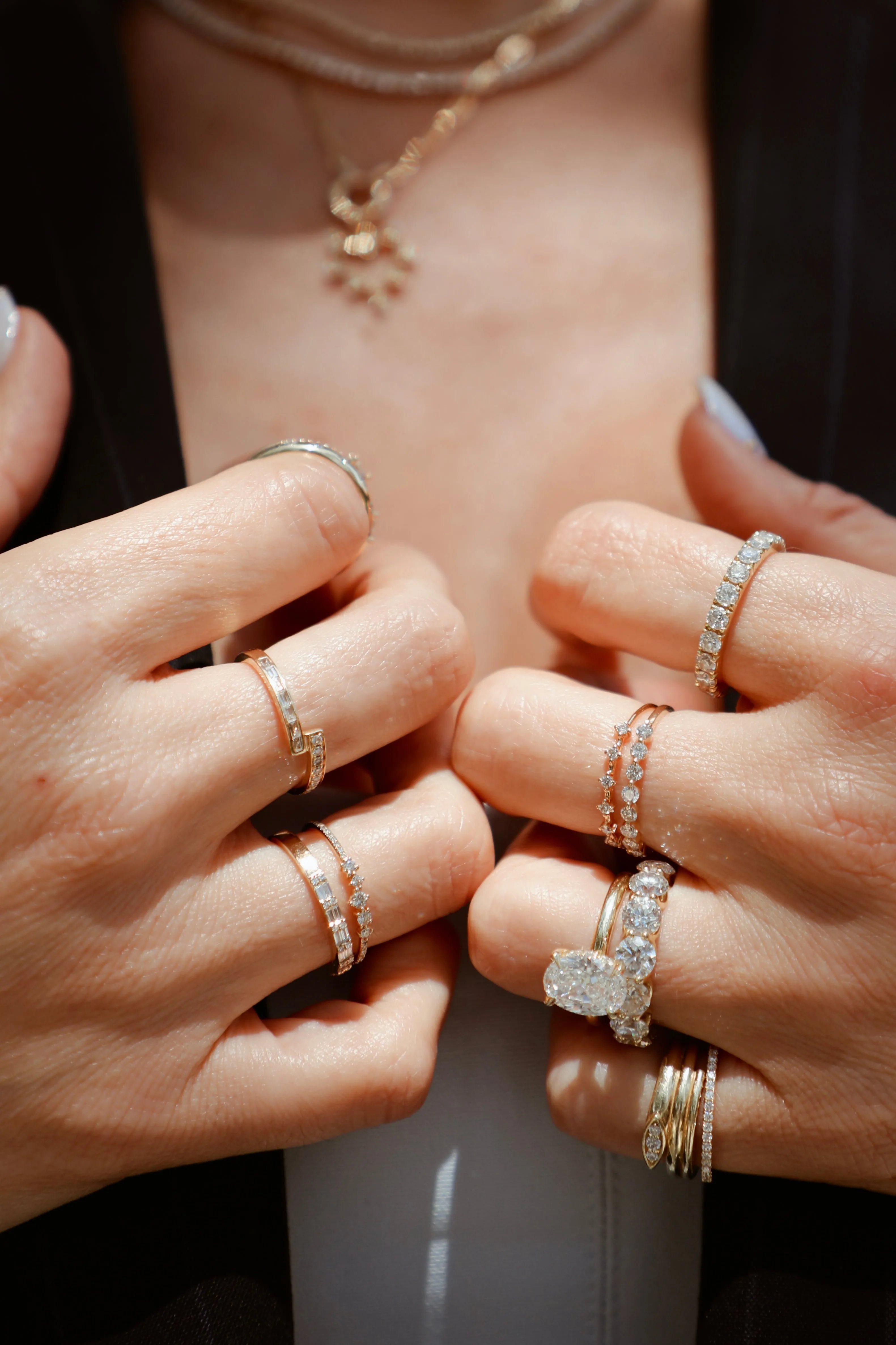 Baguette & Round Diamond Crossover Ring