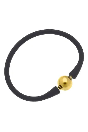 Bali 24K Gold Plated Bali Bead Silicone Bracelet - Black