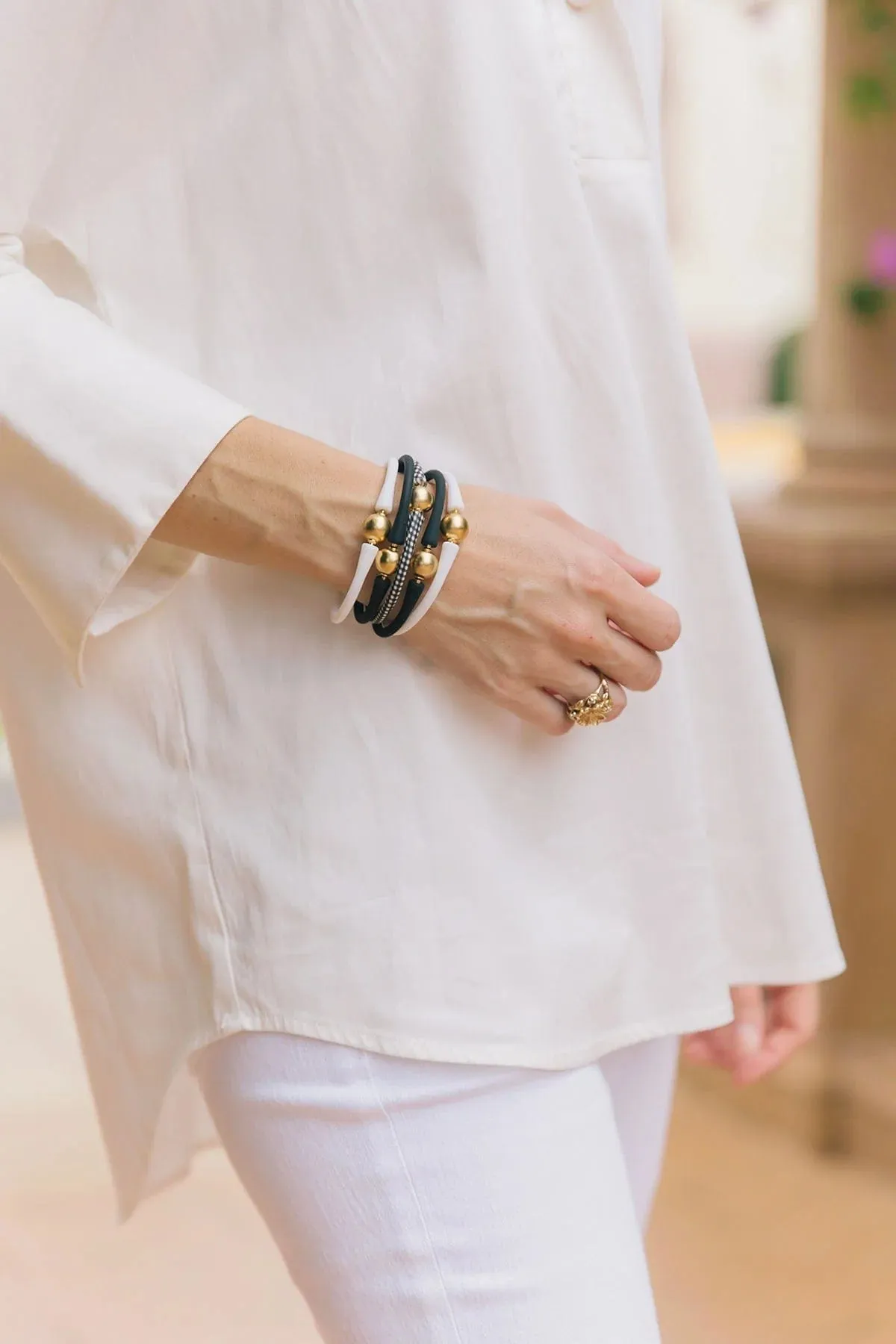 Bali 24K Gold Plated Bali Bead Silicone Bracelet - Black