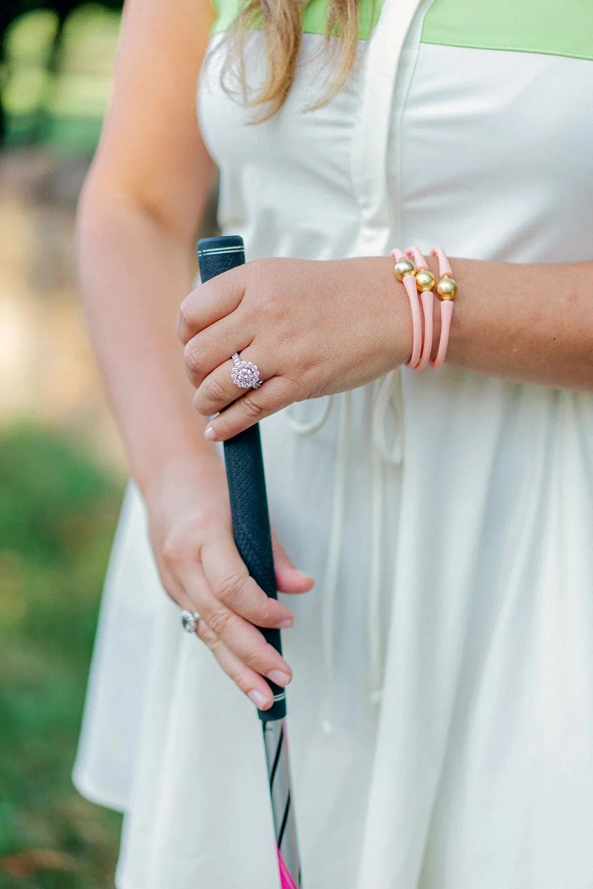 Bali 24K Gold Plated Bali Bead Silicone Bracelet - Light Pink