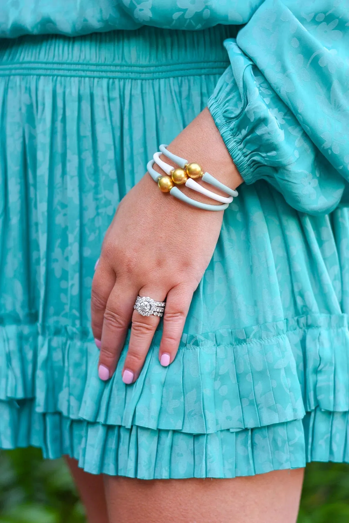 Bali 24K Gold Plated Bali Bead Silicone Bracelet - Seafoam Green