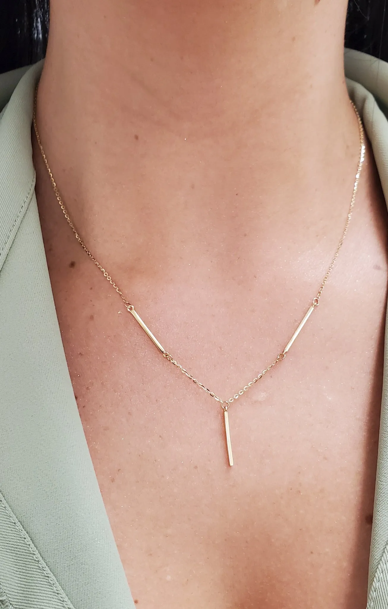 Bar and Cable Link Lariat Necklace