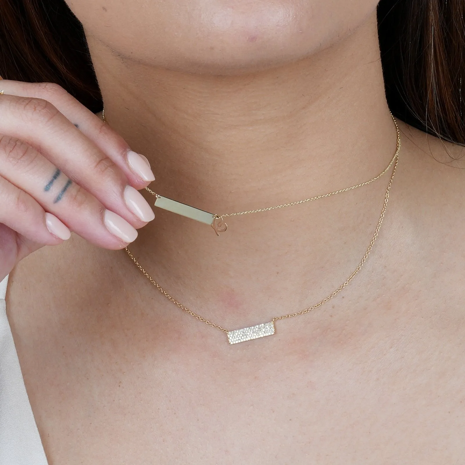 Bar Monogram Nameplate Necklace Gold