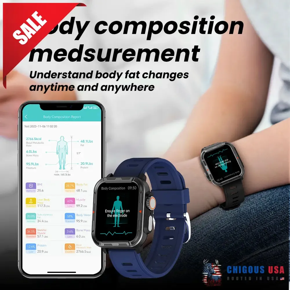BEARSCOME VEE PRO Rugged Sports Smartwatch for Body composition /ECG/ Blood sugar/Blood pressure/heart rate monitoring