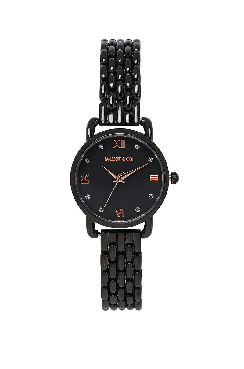 Beata Black Alloy Strap Watch (Black)