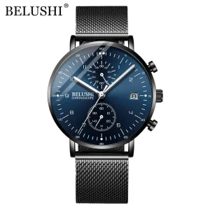 BELUSHI Fashion Watches Top Brand Luxury Ultra-Thin Mesh Steel Sport Quartz Watch Waterproof Clock Relogio Masculino