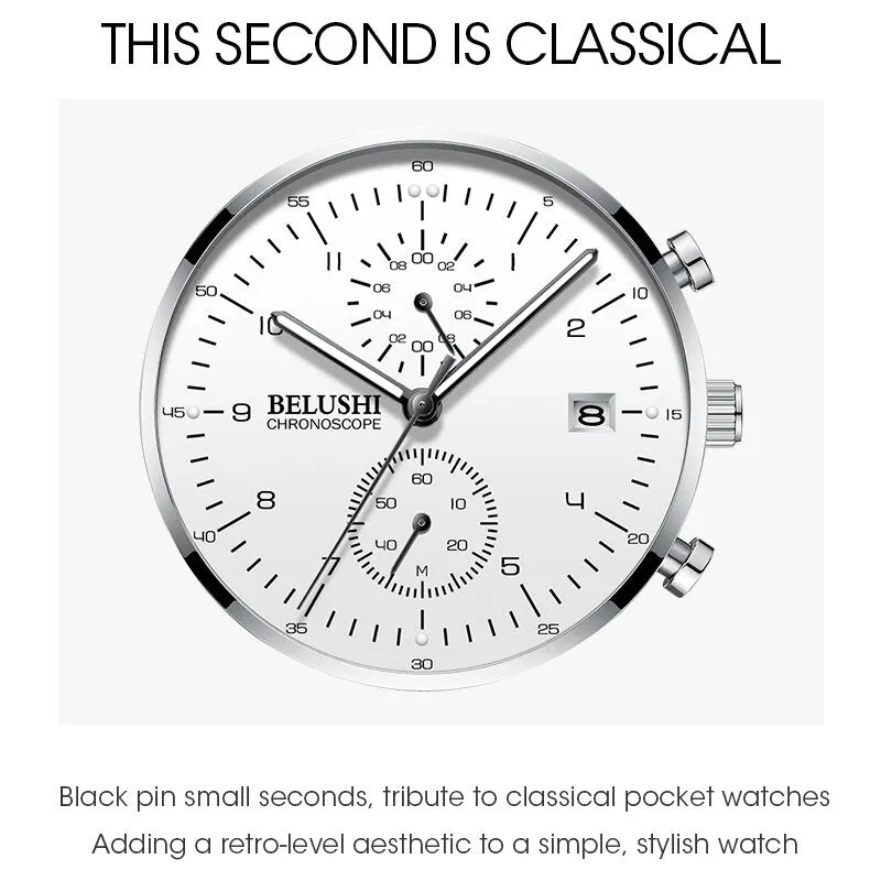BELUSHI Fashion Watches Top Brand Luxury Ultra-Thin Mesh Steel Sport Quartz Watch Waterproof Clock Relogio Masculino
