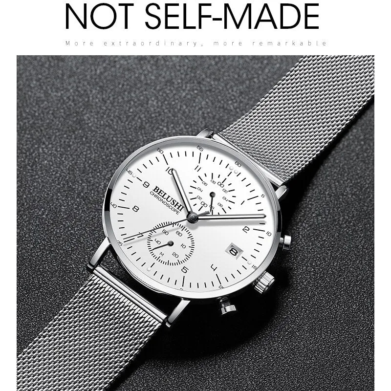 BELUSHI Fashion Watches Top Brand Luxury Ultra-Thin Mesh Steel Sport Quartz Watch Waterproof Clock Relogio Masculino