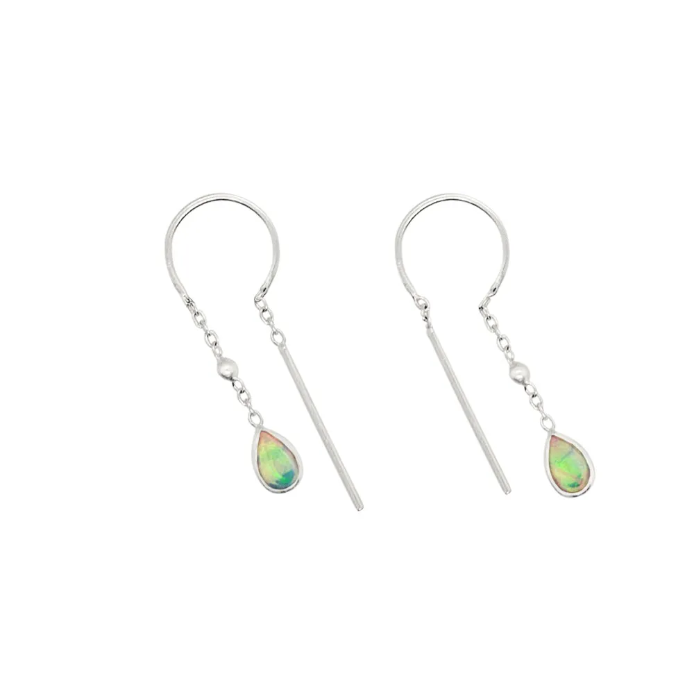 Bezeled Stone Dancer Threader in Opal & Silver - Bottom Stone