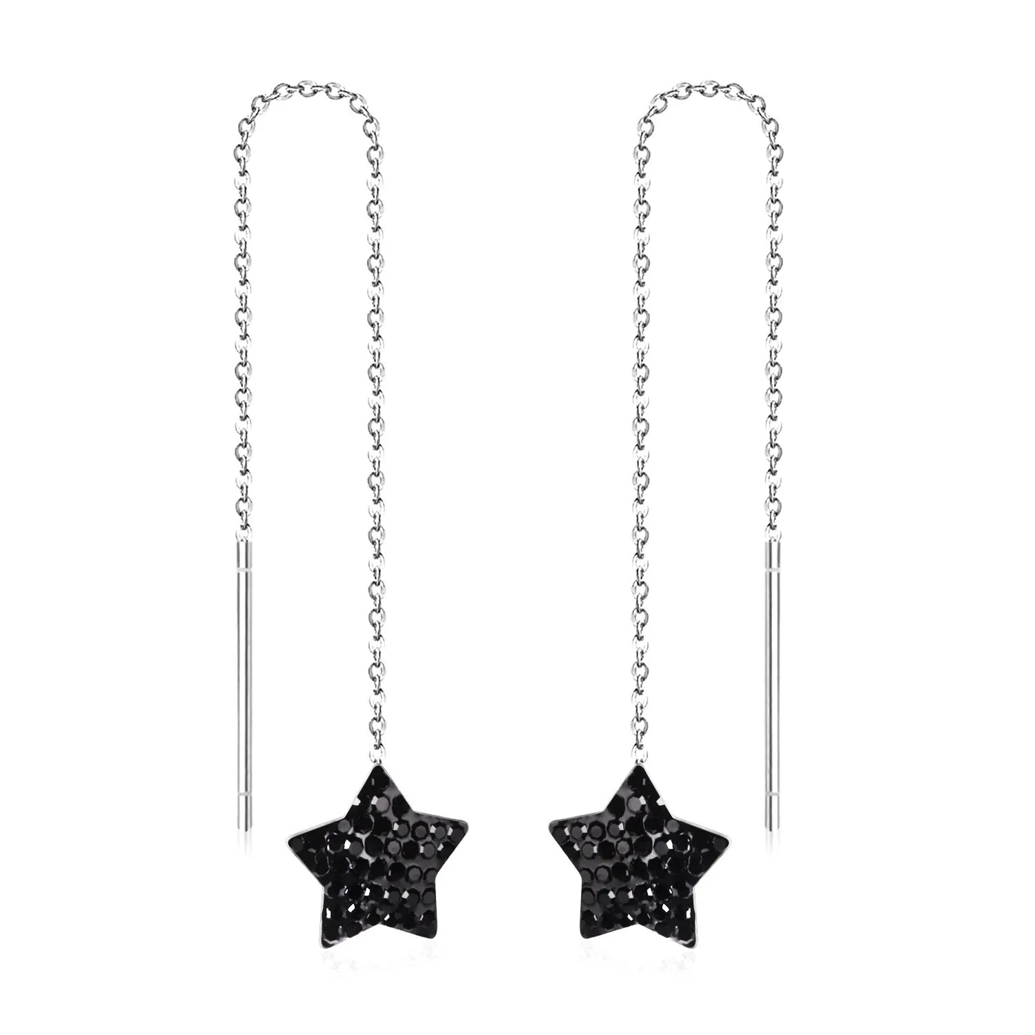 Black Cubic Zirconia & Silver-Plated Star Threader Earrings