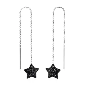 Black Cubic Zirconia & Silver-Plated Star Threader Earrings