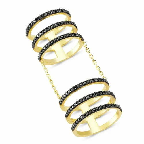Black CZ Crystal Triple Band Linked Silver Stacked Ring - Handmade 925 Sterling Silver with 18K Rose Gold, 18K Gold or Rhodium Plating