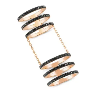 Black CZ Crystal Triple Band Linked Silver Stacked Ring - Handmade 925 Sterling Silver with 18K Rose Gold, 18K Gold or Rhodium Plating