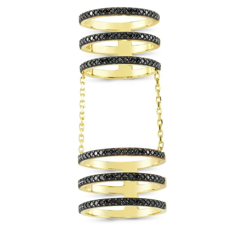 Black CZ Crystal Triple Band Linked Silver Stacked Ring - Handmade 925 Sterling Silver with 18K Rose Gold, 18K Gold or Rhodium Plating