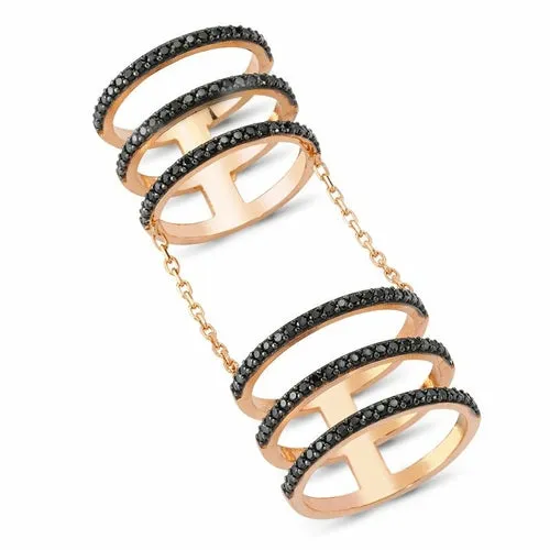 Black CZ Crystal Triple Band Linked Silver Stacked Ring - Handmade 925 Sterling Silver with 18K Rose Gold, 18K Gold or Rhodium Plating