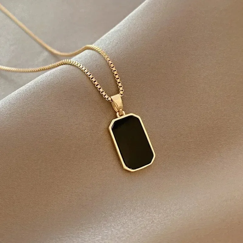 Black Exquisite Minimalist Square Pendant Choker Chain Necklaces