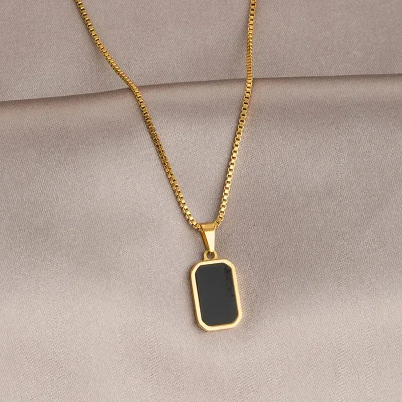 Black Exquisite Minimalist Square Pendant Choker Chain Necklaces