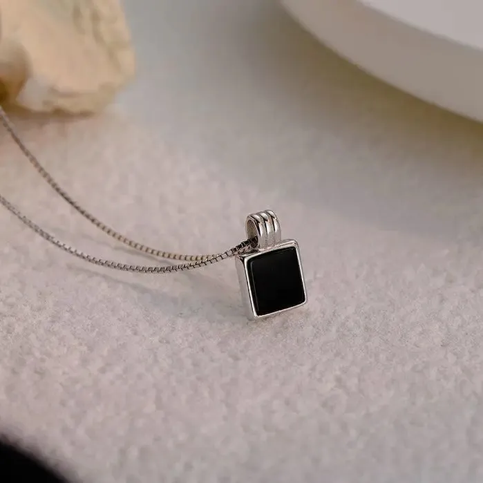 Black Exquisite Minimalist Square Pendant Choker Chain Necklaces