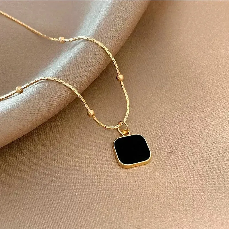 Black Exquisite Minimalist Square Pendant Choker Chain Necklaces