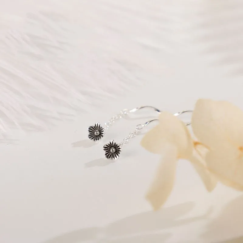 Black Flower Threader Earrings