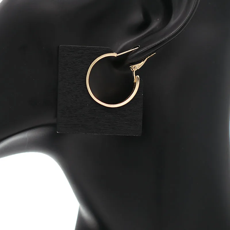 Black Geometric Wooden Mini Earrings