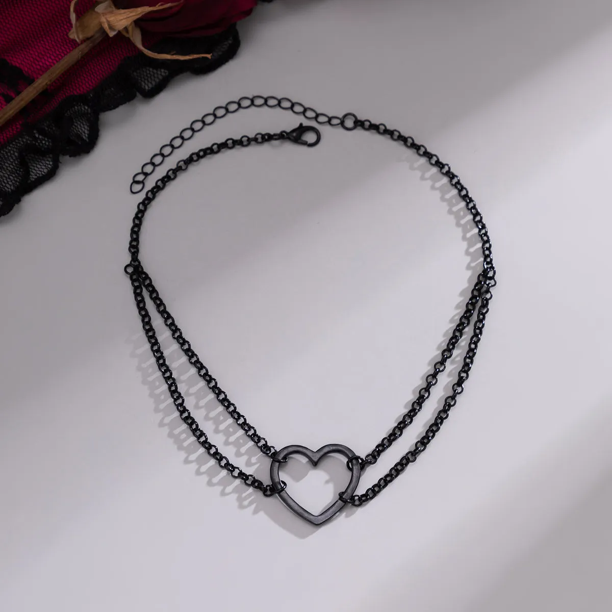 Black Heart Layered Choker Necklace