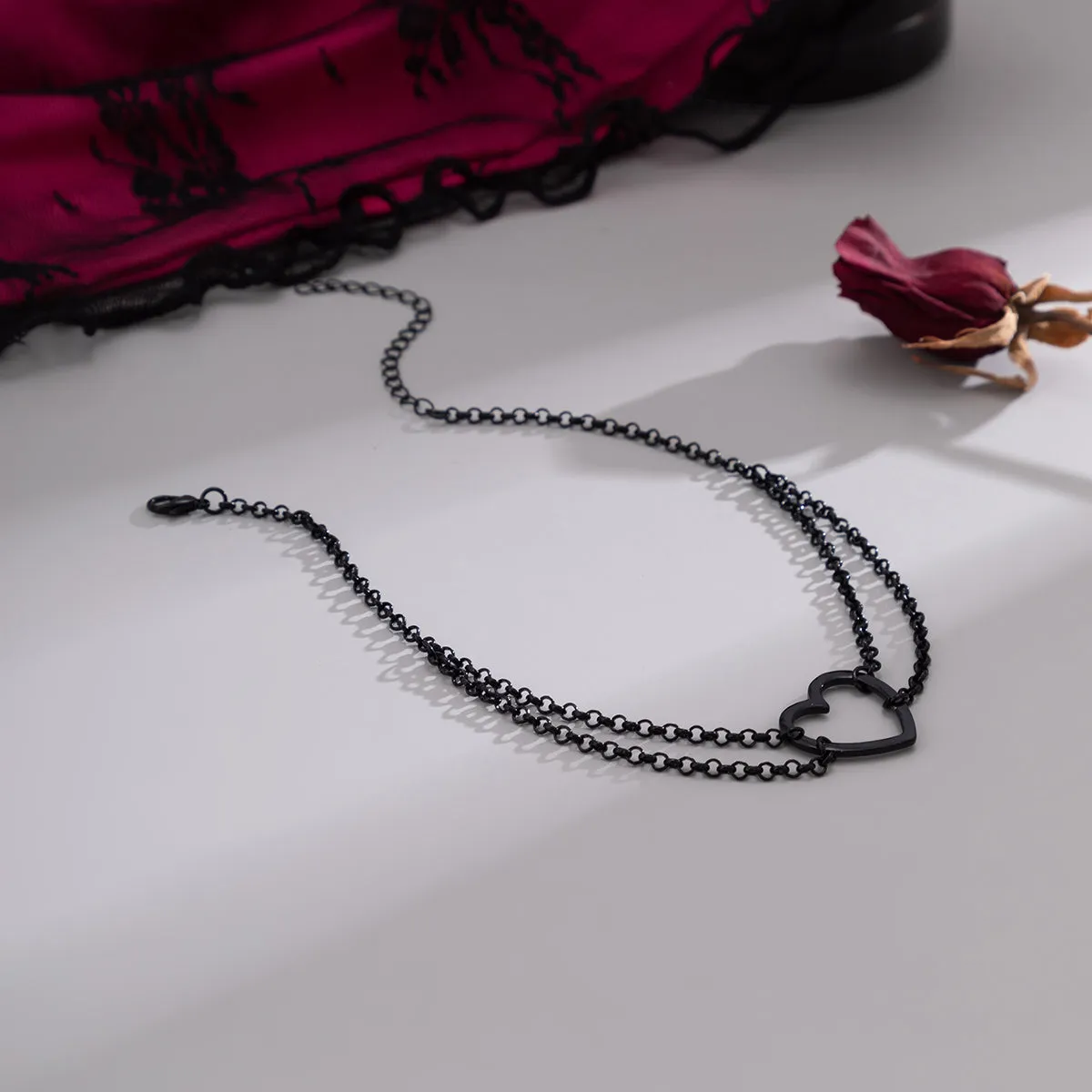 Black Heart Layered Choker Necklace