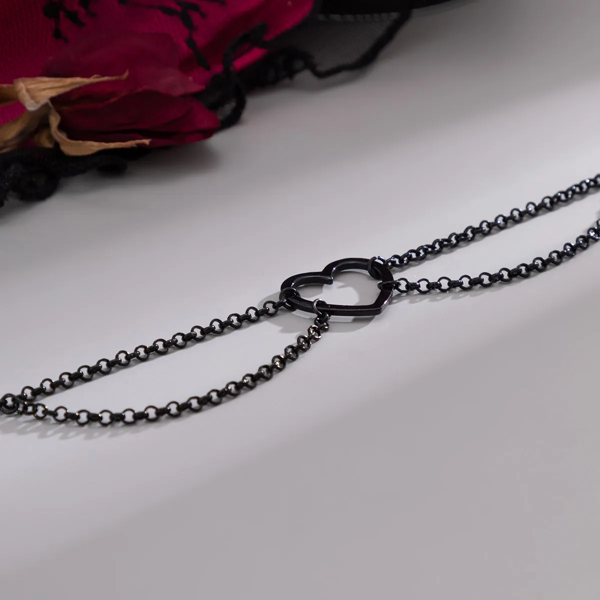 Black Heart Layered Choker Necklace