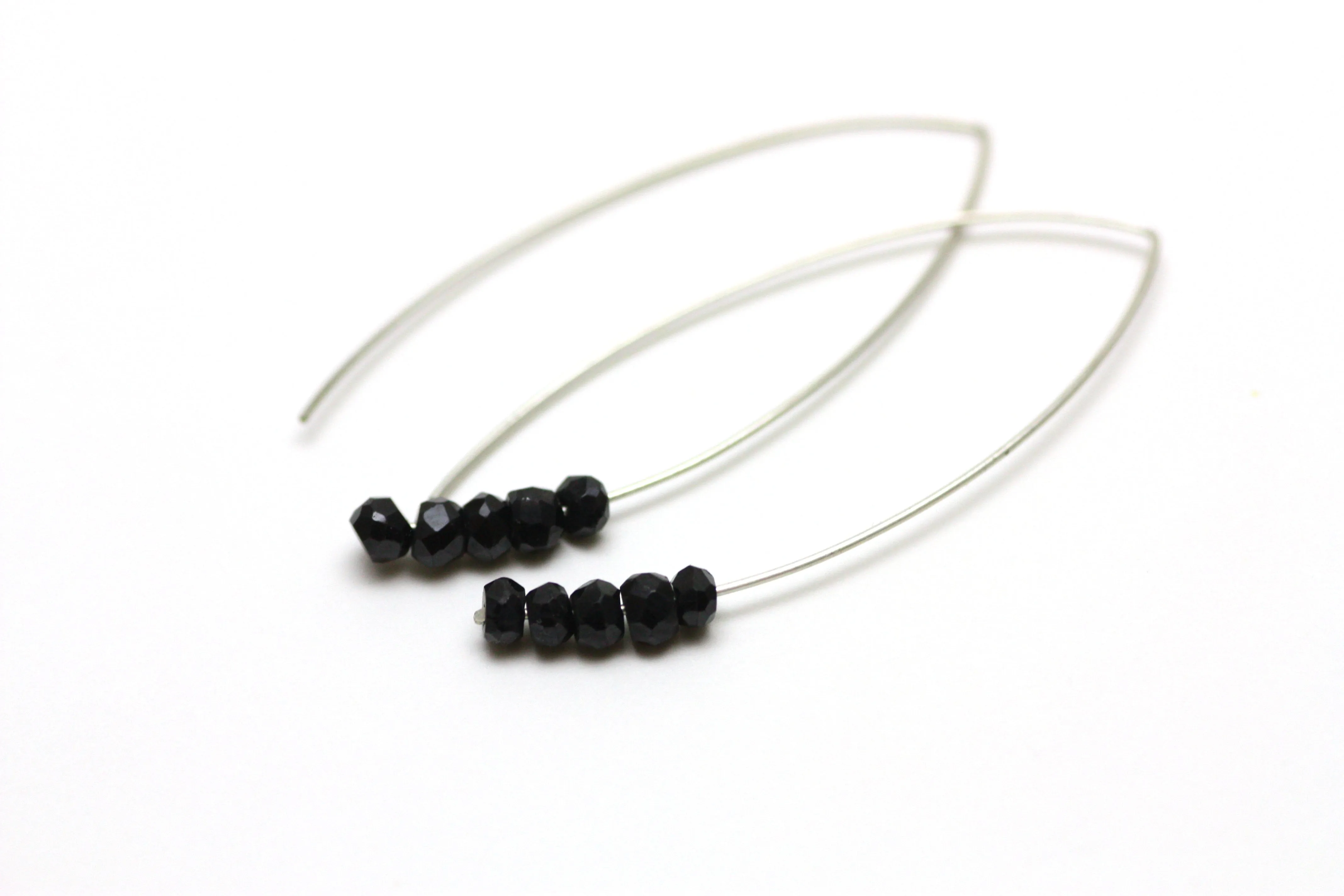 Black Spinel Marquise Earrings in Silver