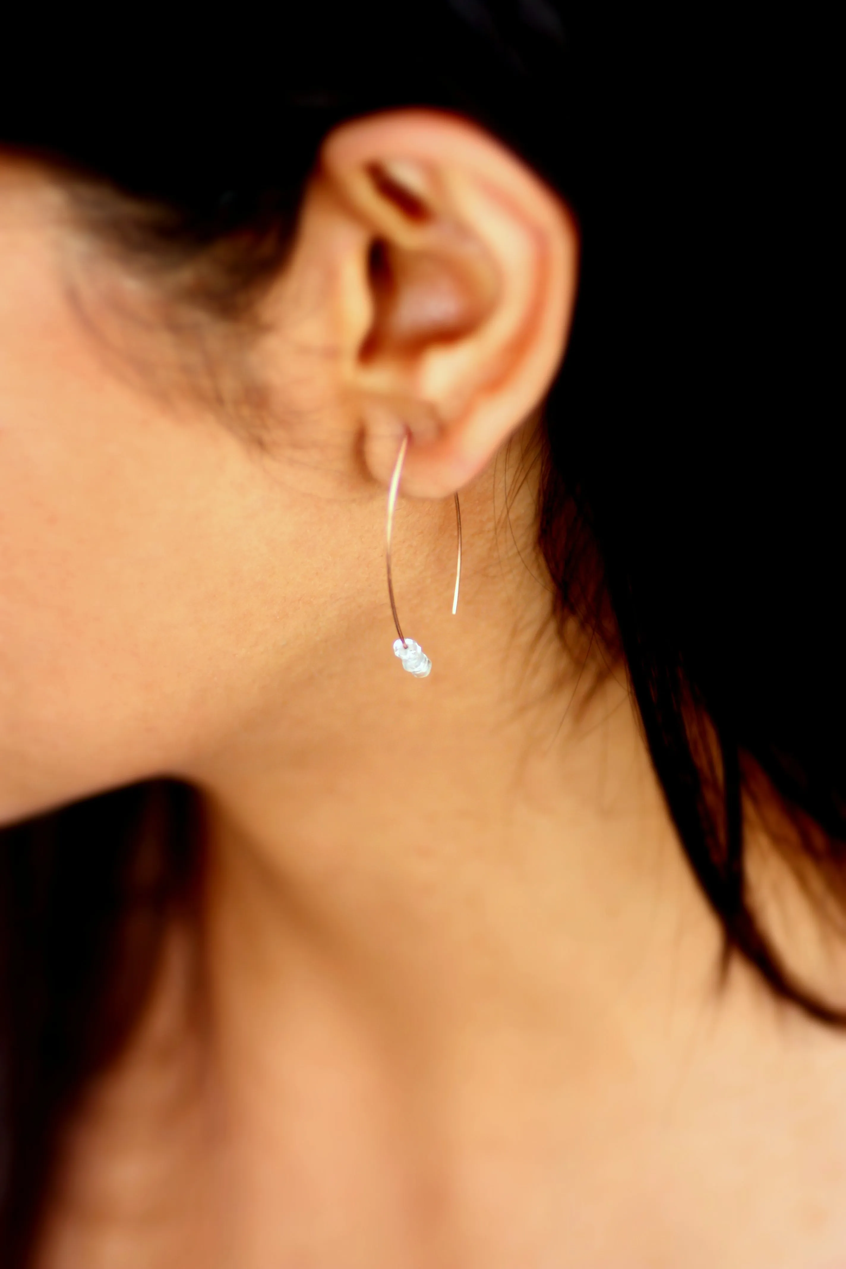 Black Spinel Marquise Earrings in Silver