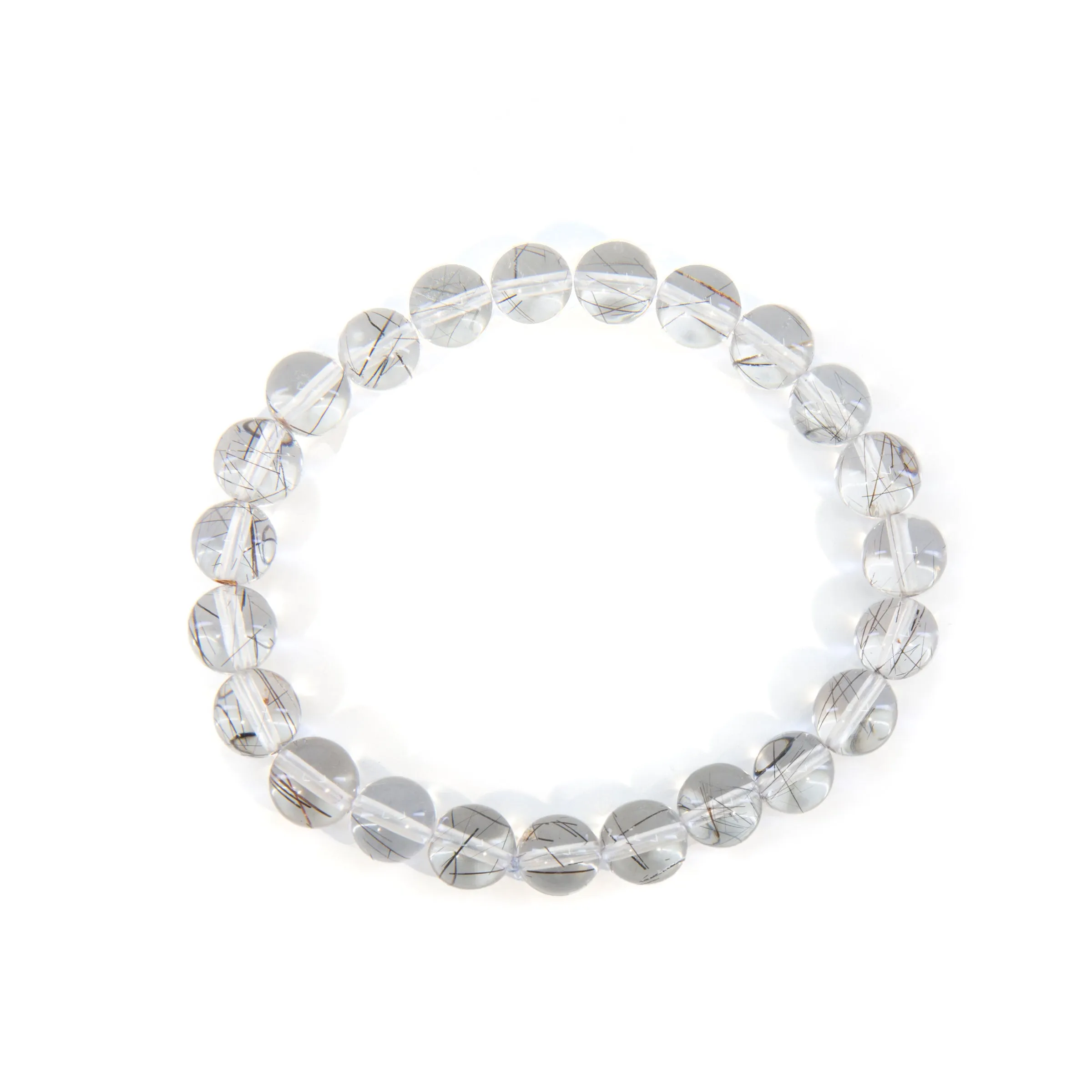 Black Tourmaline in Quartz 8mm Beaded Bracelet