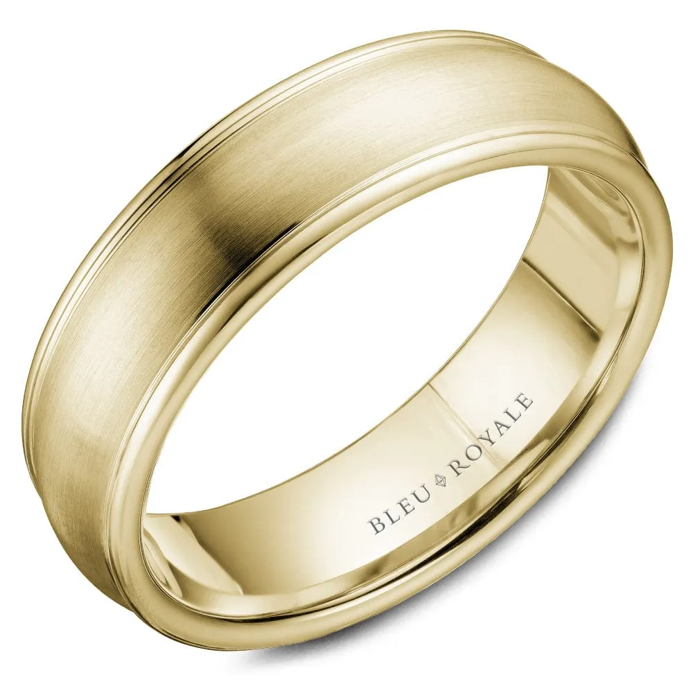 Bleu Royale Sandpaper Center 14kYellow Gold Wedding Band