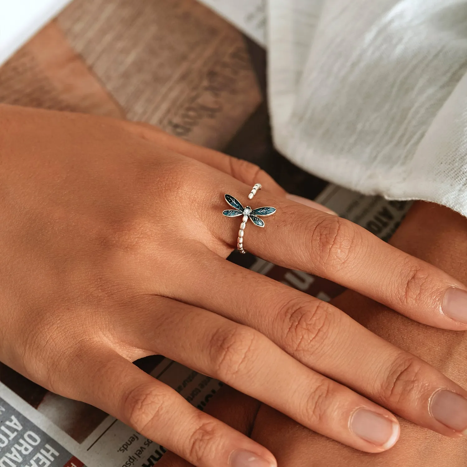 Blue Dragonfly Open Ring