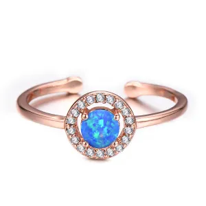 Blue Opal & 18K Rose Gold-Plated Halo Open Ring